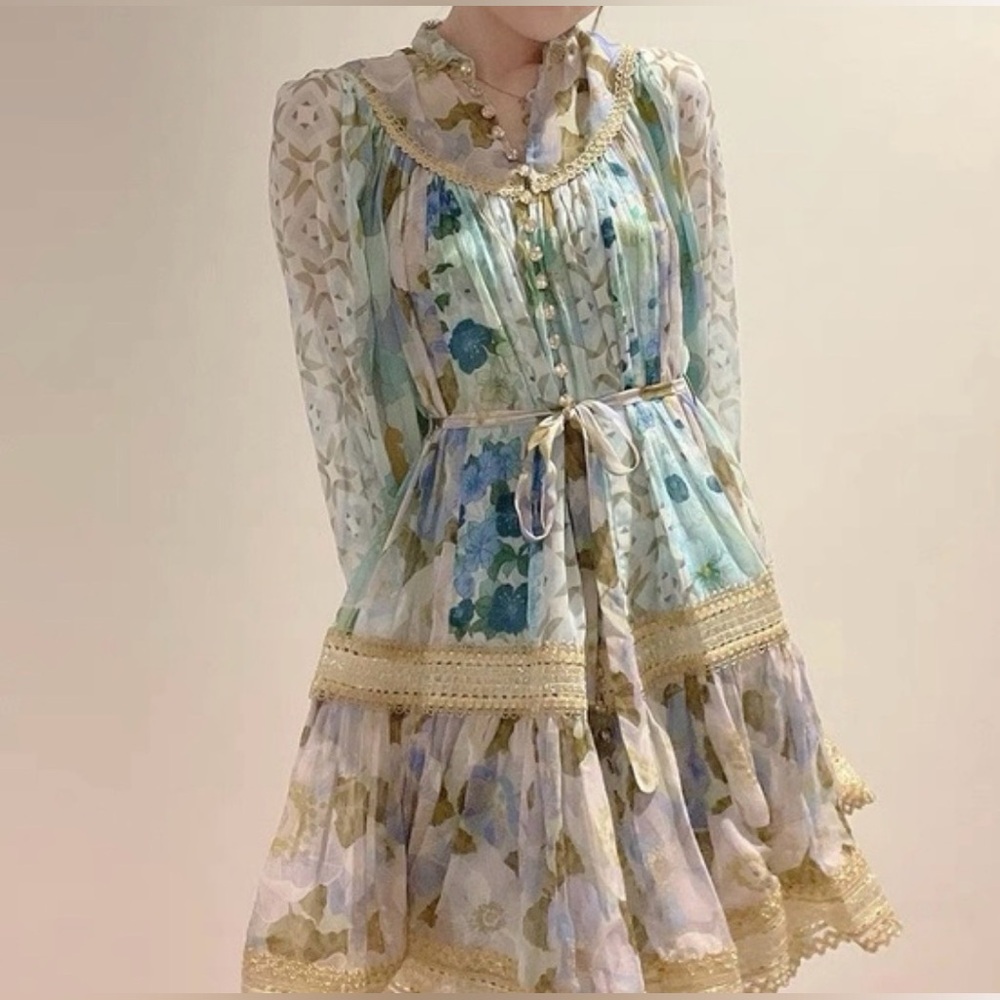 Zimmermann Rhythm Trimmed Billow Silk Mini Dress